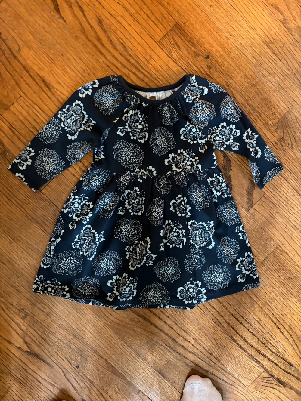 Tea Collection 3T Cotton Navy Floral Long-Sleeve Dress